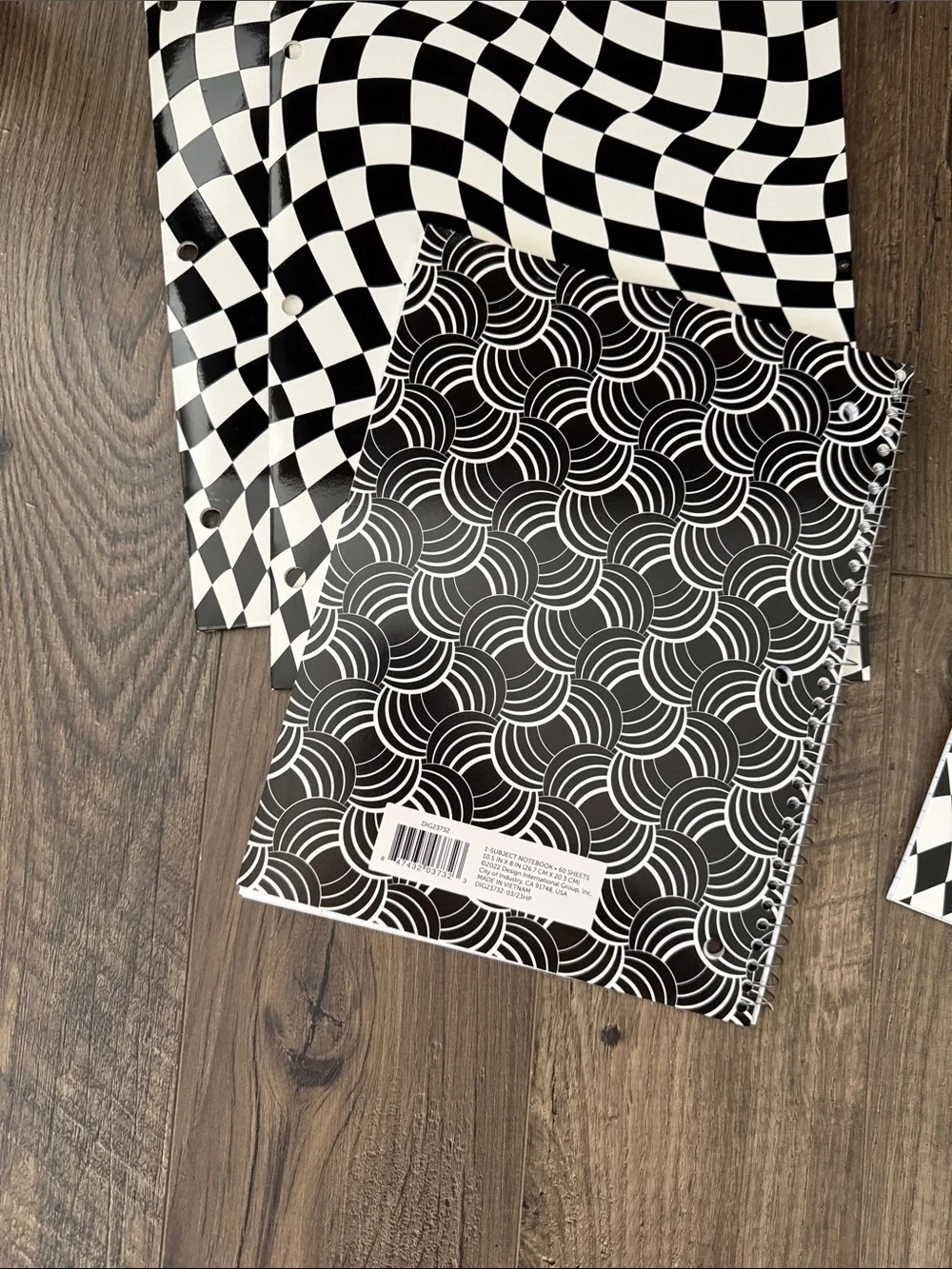 Black Optical Pattern Spiral & Checker Notebooks - Set of 4